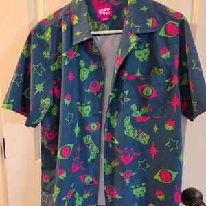 Meow Wolf Neon Cosmic Print Button Up Shirt Medium Retro Surreal Art